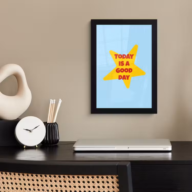 Ster - Today is a good day - Blauw fotolijst zwart zonder passe partout klein -sfeer1