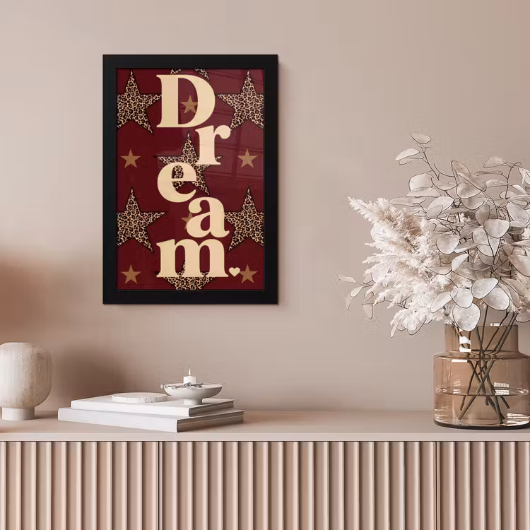 Sterren - Luipaardprint - Dream - Bordeaux fotolijst zwart zonder passe partout klein -sfeer5