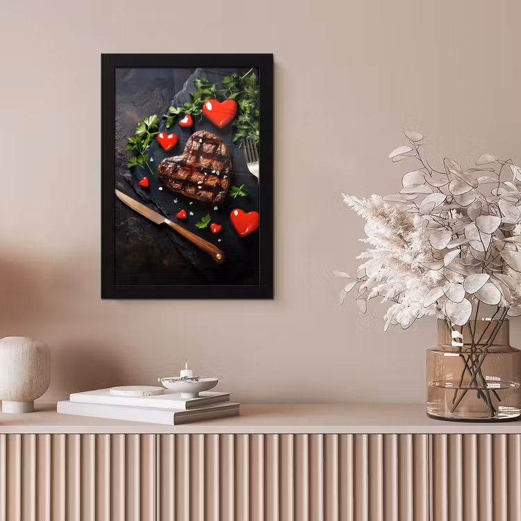 Steak - Hart - Bestek fotolijst zwart zonder passe partout klein -sfeer5