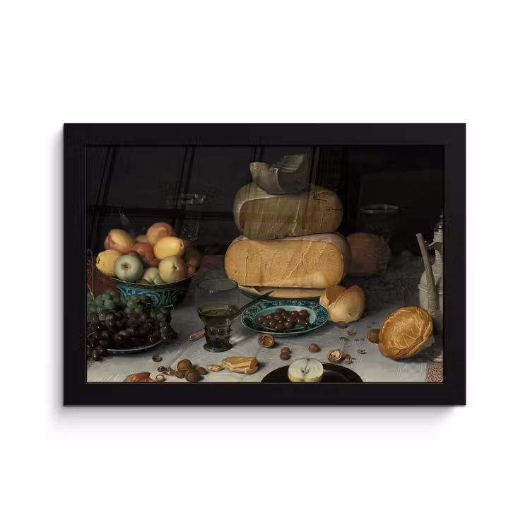 Stilleven met kazen - Schilderij van Floris Claesz. van Dijck fotolijst zwart zonder passe partout klein -3d