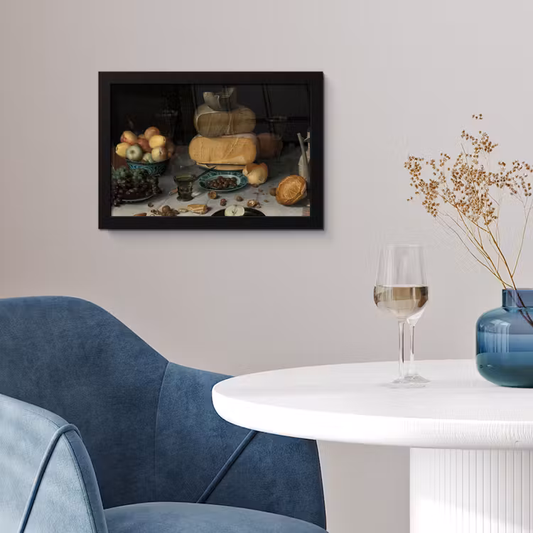 Stilleven met kazen - Schilderij van Floris Claesz. van Dijck fotolijst zwart zonder passe partout klein -sfeer4