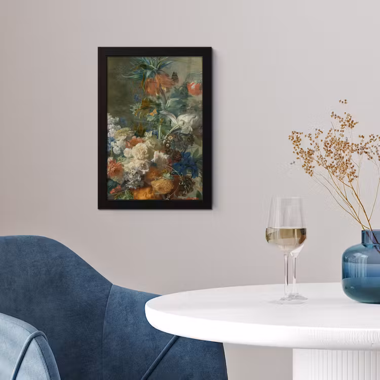 Stilleven met bloemen - Schilderij van Jan van Huysum fotolijst zwart zonder passe partout klein -sfeer4