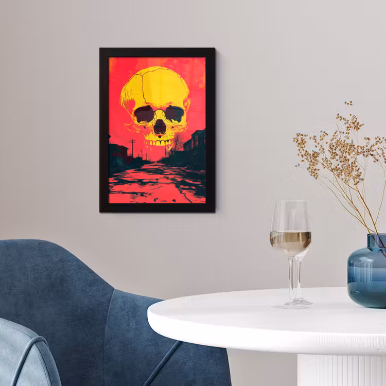 Straat - Verlaten - Schedel - Geel fotolijst zwart zonder passe partout klein -sfeer4