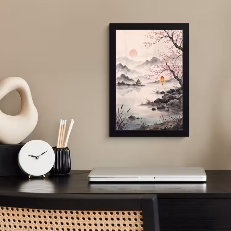 Zon - Japans - Traditioneel fotolijst zwart zonder passe partout klein -sfeer1