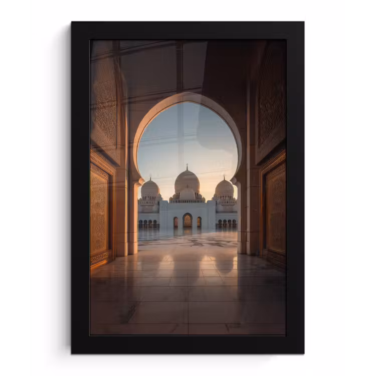 Zonsopkomst - Witte koepels - Marmer plein fotolijst zwart zonder passe partout klein -3d