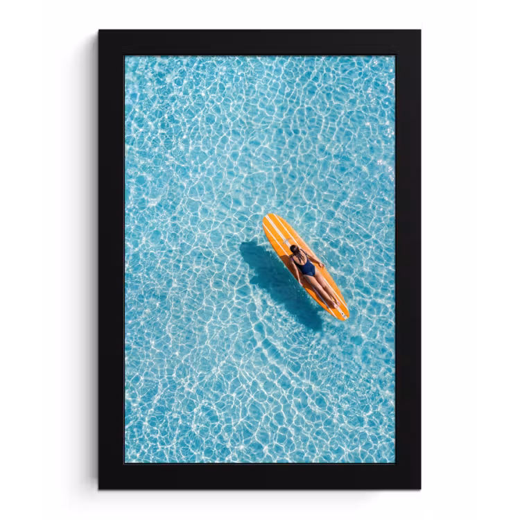 Surfboard - Water - Badpak - Oranje fotolijst zwart zonder passe partout klein -3d