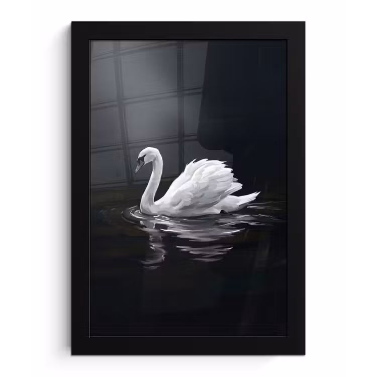 Zwaan - Water - Natuur - Realistisch - Wit fotolijst zwart zonder passe partout klein -3d
