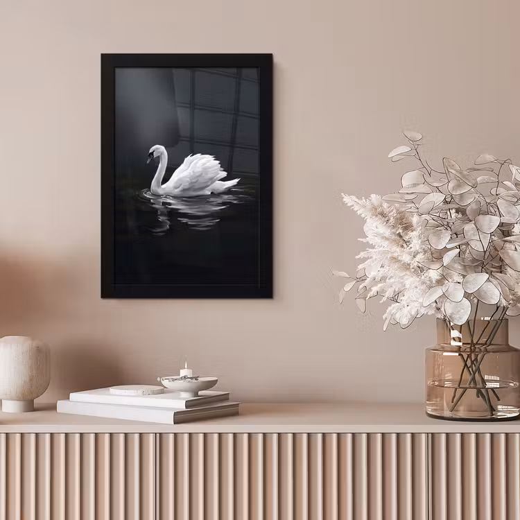 Zwaan - Water - Natuur - Realistisch - Wit fotolijst zwart zonder passe partout klein -sfeer5