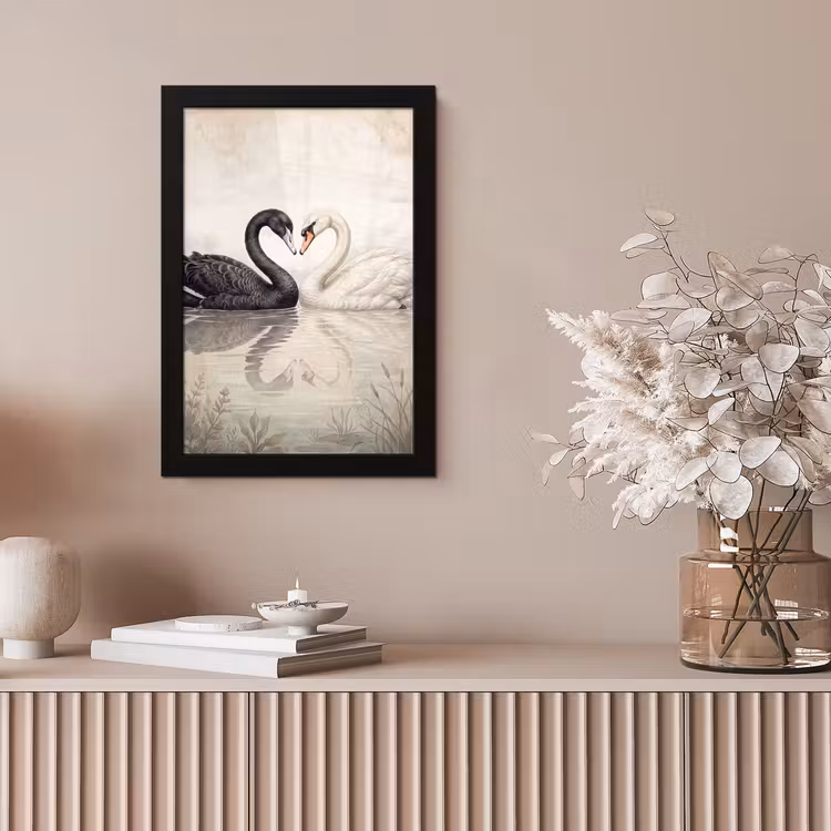 Zwanen - Hartvorm - Dieren fotolijst zwart zonder passe partout klein -sfeer5