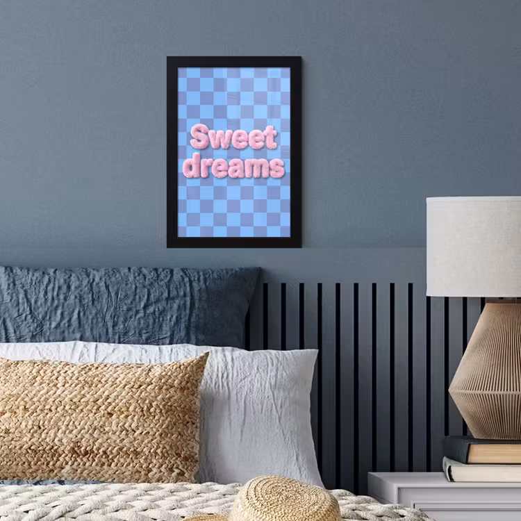 Sweet dreams - Vierkanten - Roze - Blauw fotolijst zwart zonder passe partout klein -sfeer3