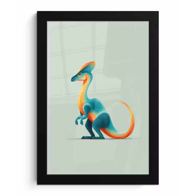 Staart - Dino - Minimalistisch - Blauw fotolijst zwart zonder passe partout klein -3d