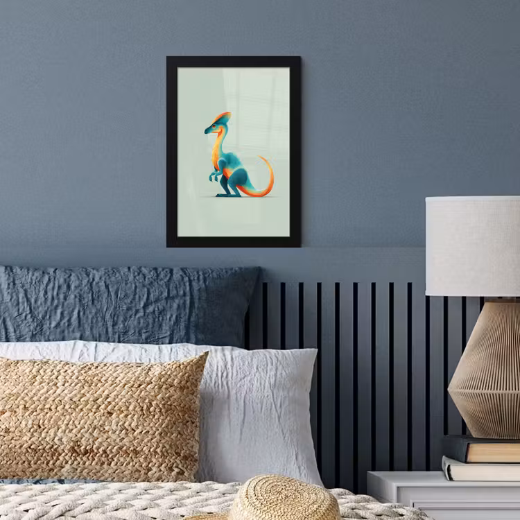 Staart - Dino - Minimalistisch - Blauw fotolijst zwart zonder passe partout klein -sfeer3