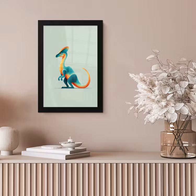 Staart - Dino - Minimalistisch - Blauw fotolijst zwart zonder passe partout klein -sfeer5