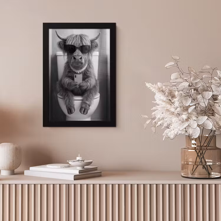 Stier - Telefoon - Toilet - Zwart - Wit fotolijst zwart zonder passe partout klein -sfeer5