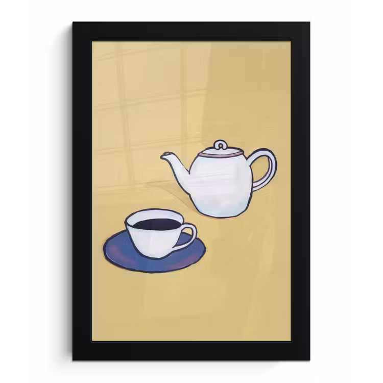 Theepot - Kopje - Beige - Illustratie fotolijst zwart zonder passe partout klein -3d