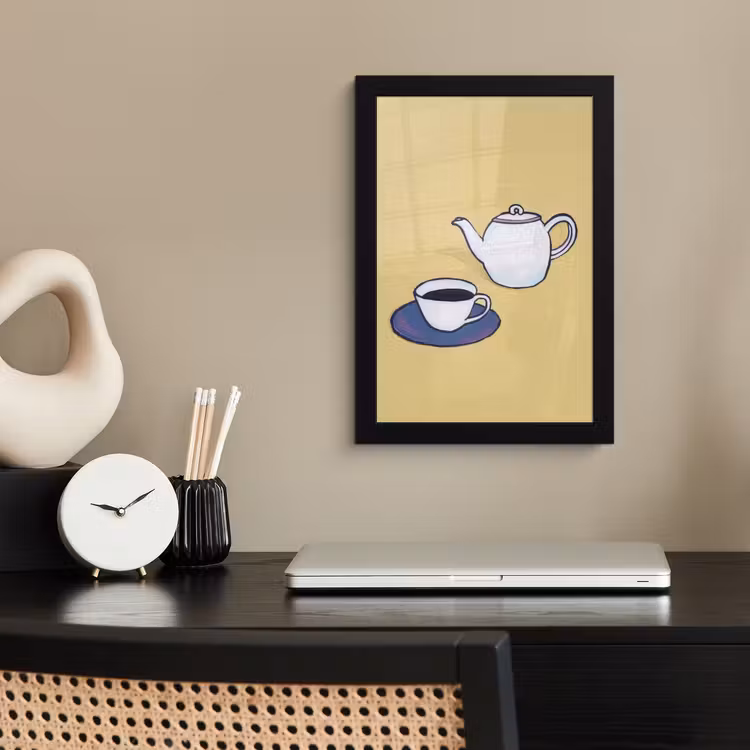 Theepot - Kopje - Beige - Illustratie fotolijst zwart zonder passe partout klein -sfeer1