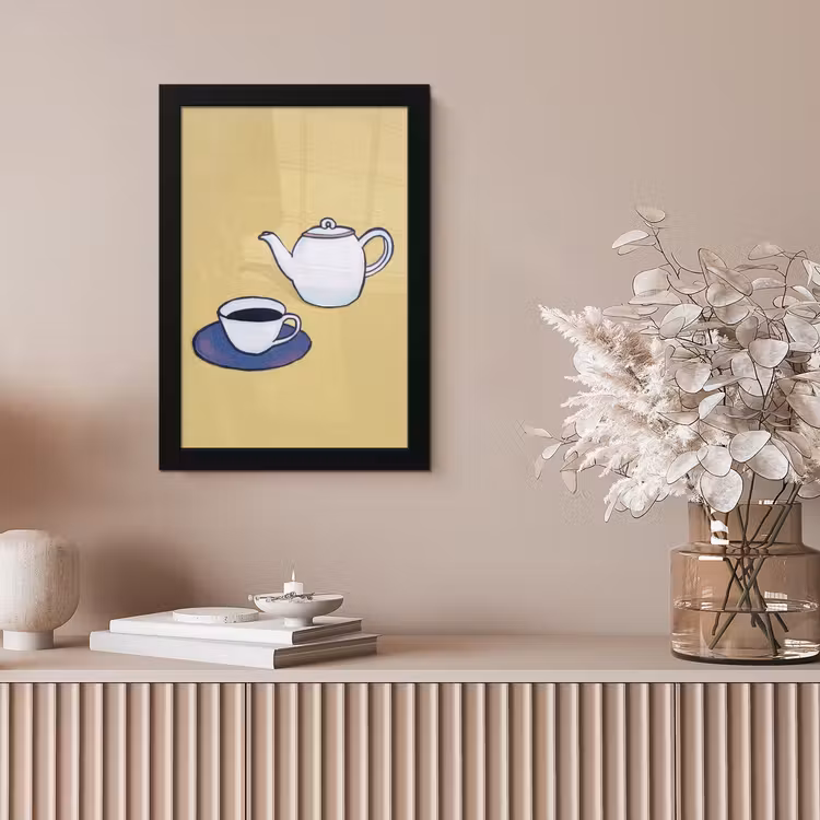 Theepot - Kopje - Beige - Illustratie fotolijst zwart zonder passe partout klein -sfeer5