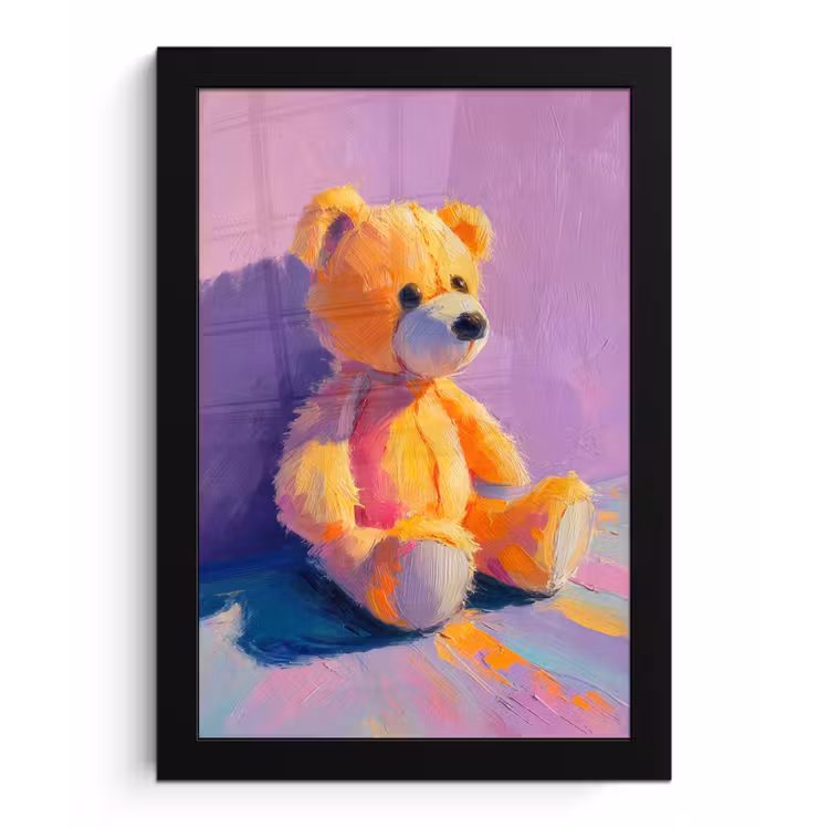 Teddybeer - Schaduw - Penseelstreken - Paars fotolijst zwart zonder passe partout klein -3d