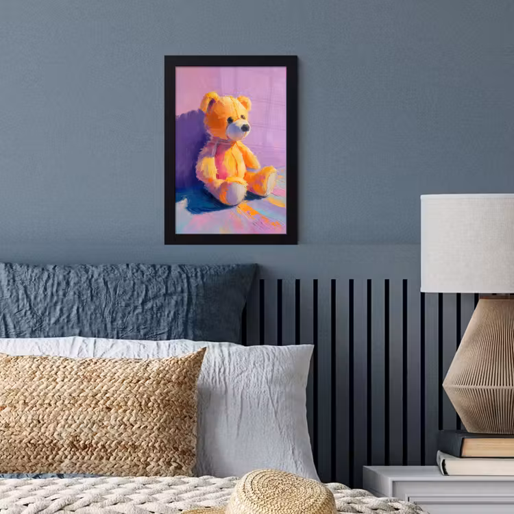 Teddybeer - Schaduw - Penseelstreken - Paars fotolijst zwart zonder passe partout klein -sfeer3