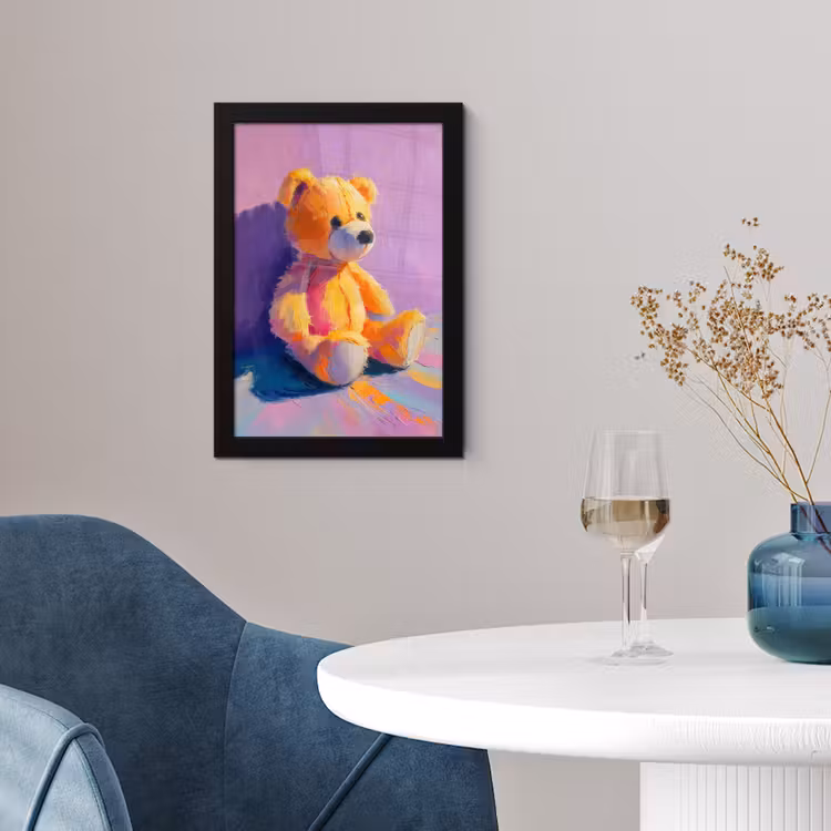 Teddybeer - Schaduw - Penseelstreken - Paars fotolijst zwart zonder passe partout klein -sfeer4