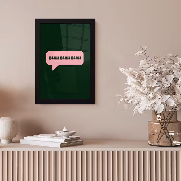 Tekstwolk - BLAH BLAH BLAH - Roze fotolijst zwart zonder passe partout klein -sfeer5