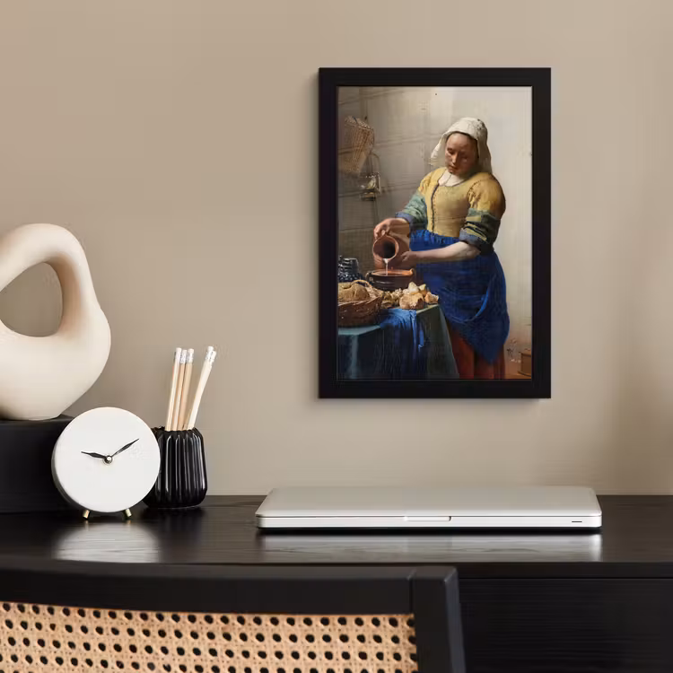 Het melkmeisje - Schilderij van Johannes Vermeer fotolijst zwart zonder passe partout klein -sfeer1