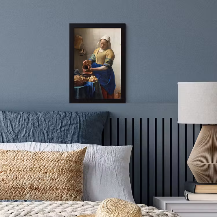 Het melkmeisje - Schilderij van Johannes Vermeer fotolijst zwart zonder passe partout klein -sfeer3