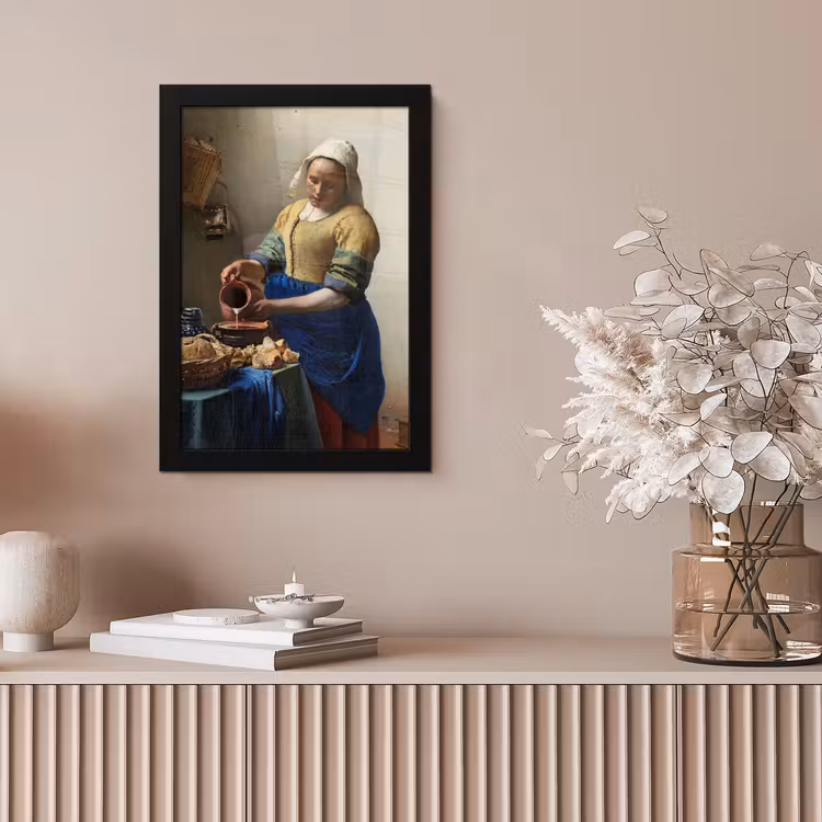 Het melkmeisje - Schilderij van Johannes Vermeer fotolijst zwart zonder passe partout klein -sfeer5