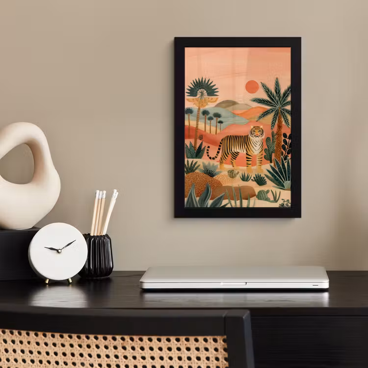 Tijger - Kleurrijk - Palmen - Cactus fotolijst zwart zonder passe partout klein -sfeer1