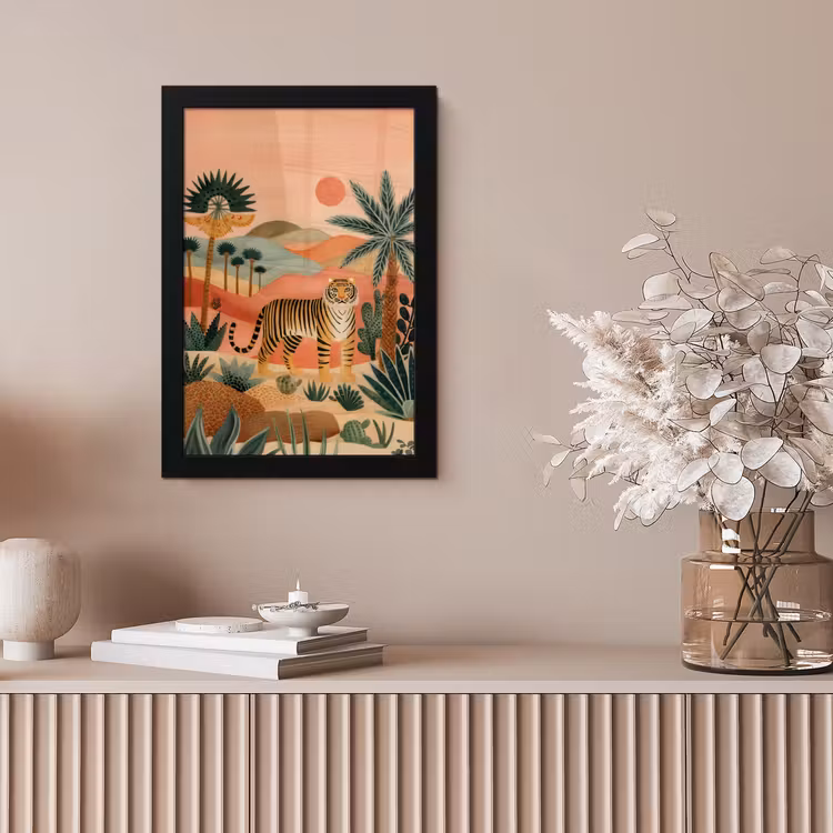 Tijger - Kleurrijk - Palmen - Cactus fotolijst zwart zonder passe partout klein -sfeer5
