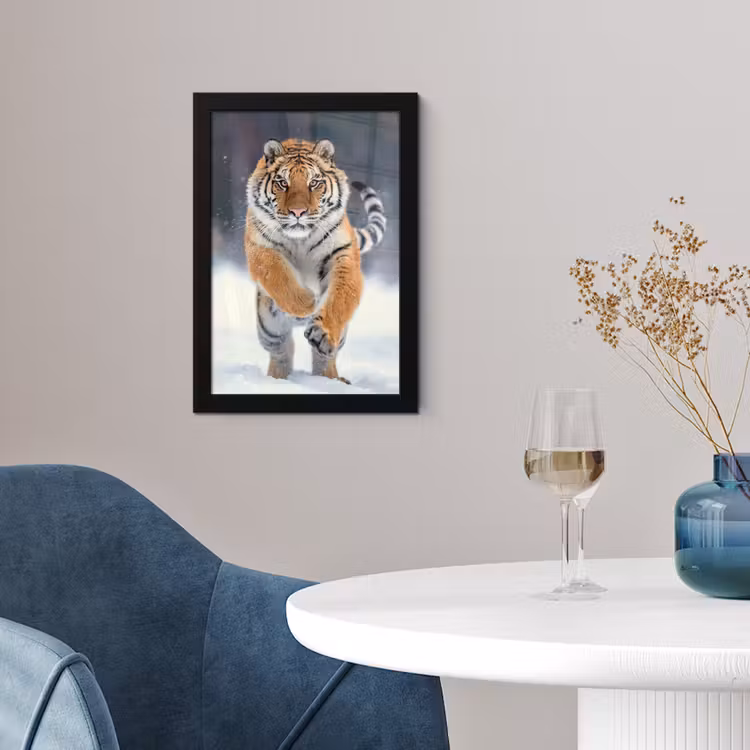 Tijger - Landschap - Sneeuw - Winter - Dieren fotolijst zwart zonder passe partout klein -sfeer4