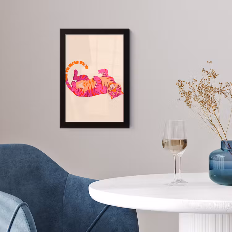 Tijger - Roze - Oranje fotolijst zwart zonder passe partout klein -sfeer4