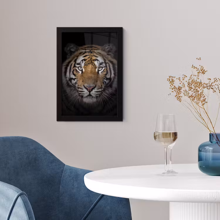 Tijger - Wilde dieren - Portret - Zwart - Dieren fotolijst zwart zonder passe partout klein -sfeer4
