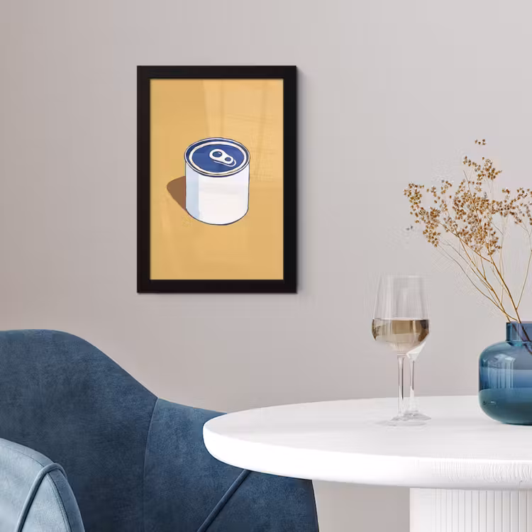 Blikje - Minimalistisch - Blauw - Illustratie fotolijst zwart zonder passe partout klein -sfeer4