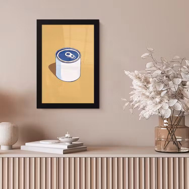 Blikje - Minimalistisch - Blauw - Illustratie fotolijst zwart zonder passe partout klein -sfeer5