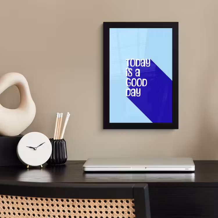 Today is a good day - Blauw - Schaduw fotolijst zwart zonder passe partout klein -sfeer1