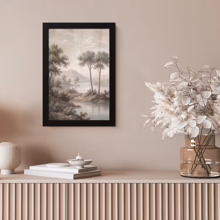 Bomen - Meer - Bergen - Illustratie fotolijst zwart zonder passe partout klein -sfeer5