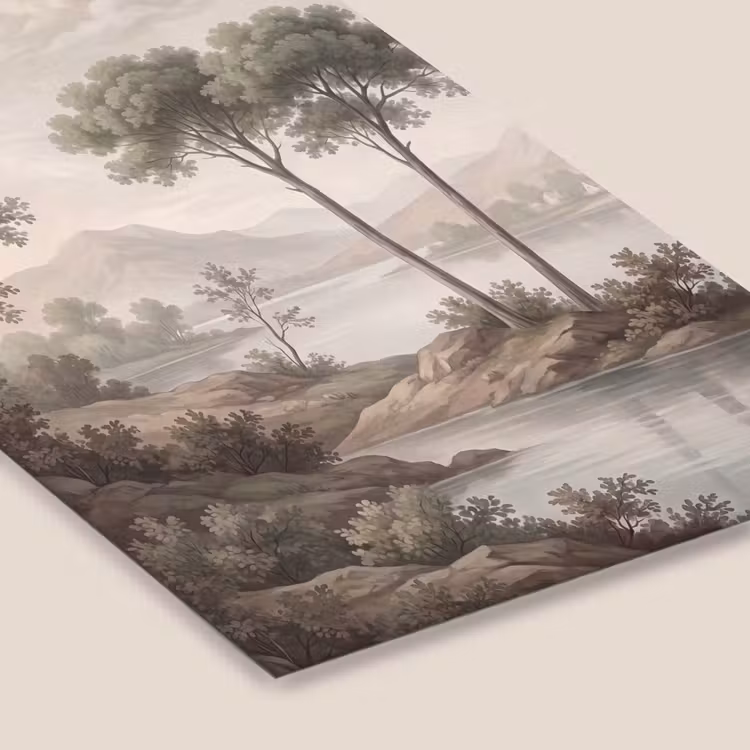 Bomen - Meer - Bergen - Illustratie fotolijst zwart zonder passe partout klein -zsfeer6