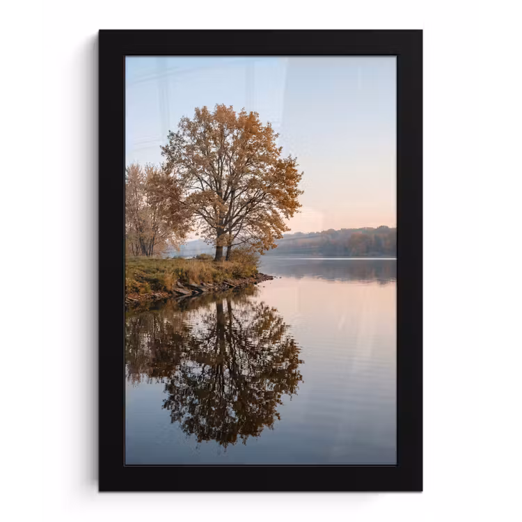 Bomen - Reflectie - Water - Zonsopgang - Serene fotolijst zwart zonder passe partout klein -3d