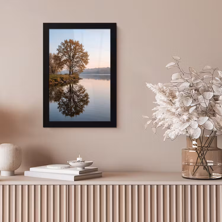 Bomen - Reflectie - Water - Zonsopgang - Serene fotolijst zwart zonder passe partout klein -sfeer5