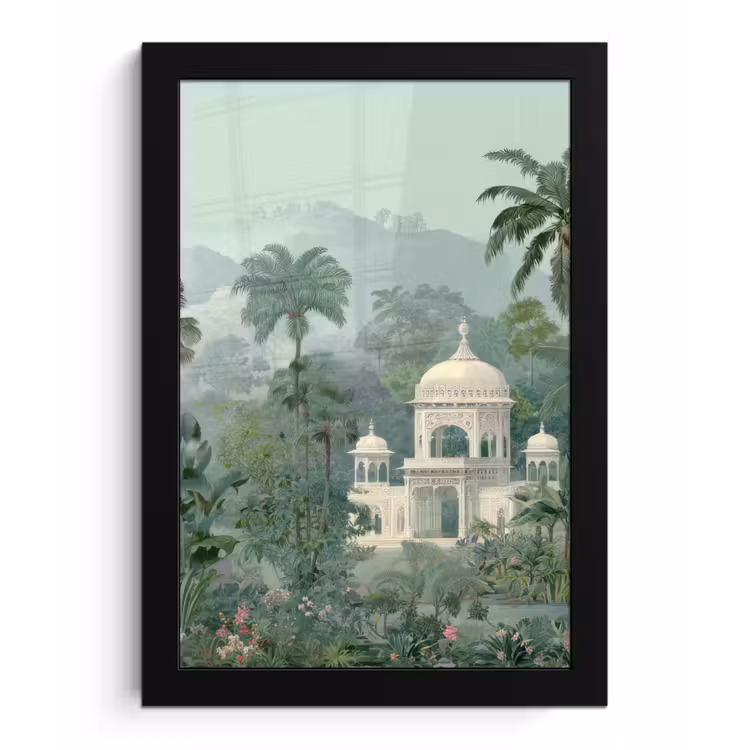 Tropische tuin - Koepelgebouw - Bloemen fotolijst zwart zonder passe partout klein -3d