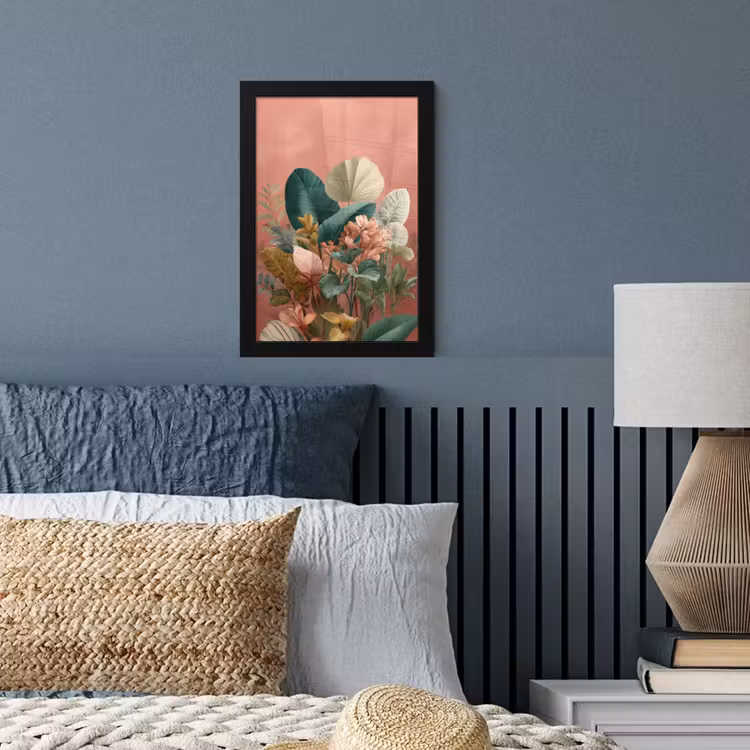 Tropische bladeren - Bloemen - Roze - groen fotolijst zwart zonder passe partout klein -sfeer3