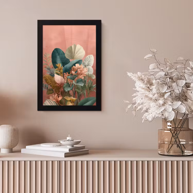 Tropische bladeren - Bloemen - Roze - groen fotolijst zwart zonder passe partout klein -sfeer5