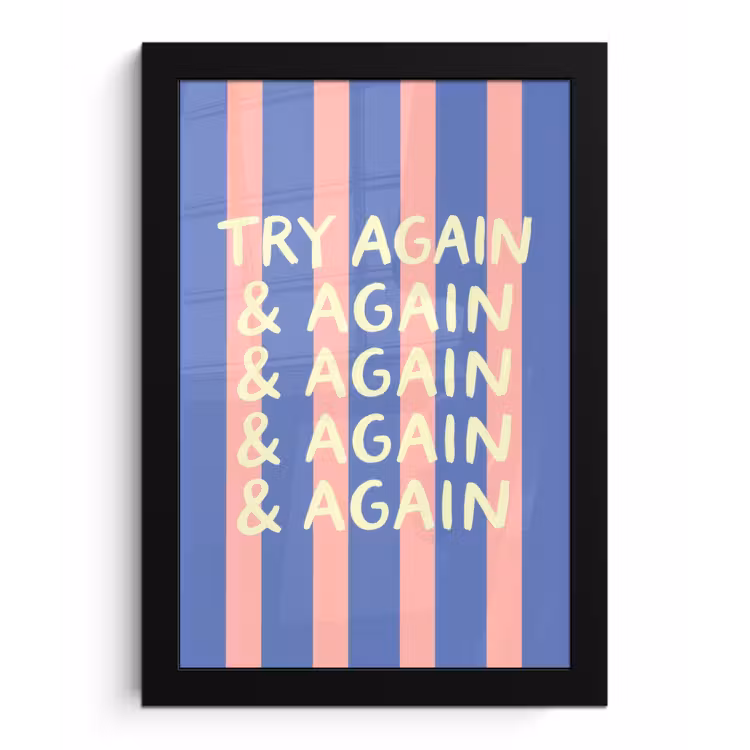 Try again - Strepen - Roze - Verticaal - Blauw fotolijst zwart zonder passe partout klein -3d
