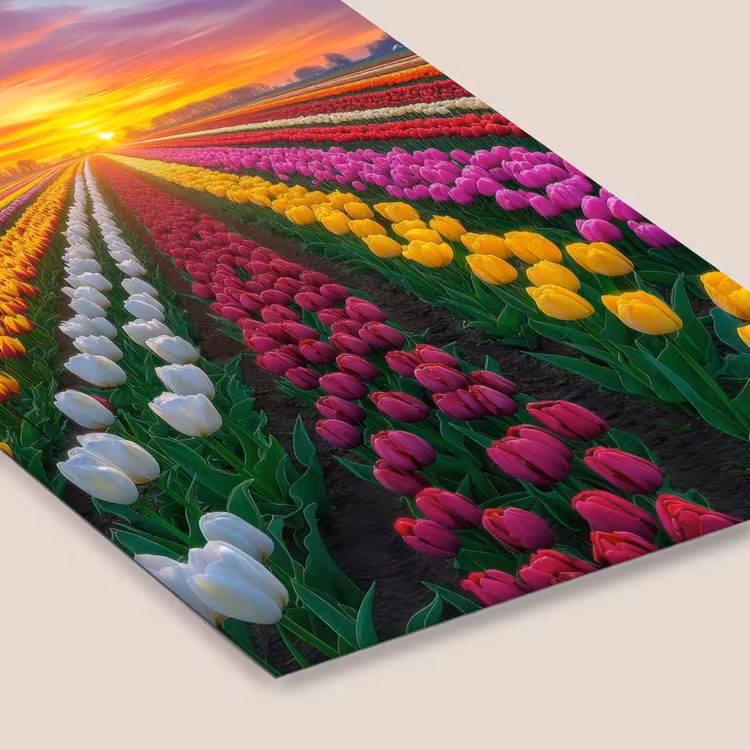Tulpenveld - Zonsondergang - Kleurrijk fotolijst zwart zonder passe partout klein -zsfeer6