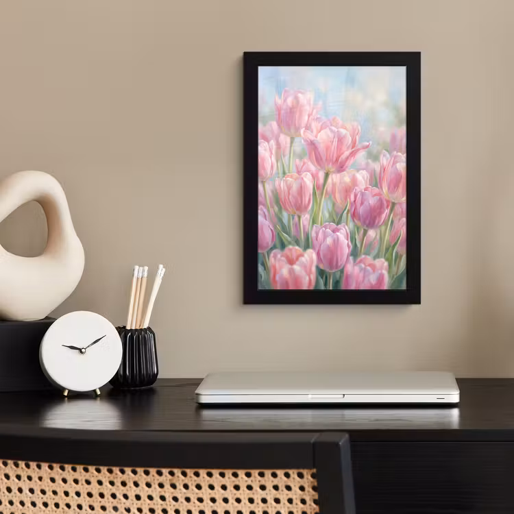 Tulpen - Veld - Lente - Roze fotolijst zwart zonder passe partout klein -sfeer1