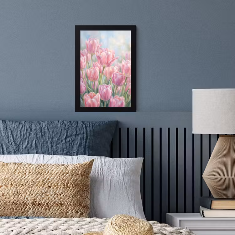 Tulpen - Veld - Lente - Roze fotolijst zwart zonder passe partout klein -sfeer3