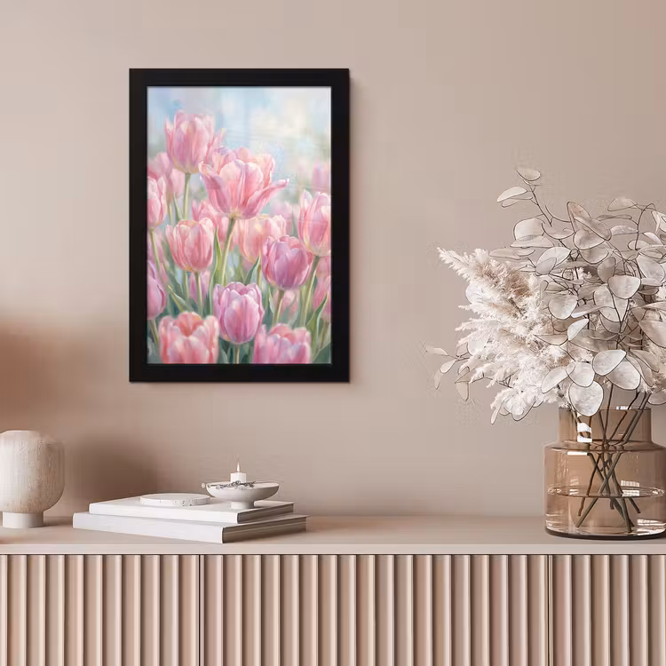 Tulpen - Veld - Lente - Roze fotolijst zwart zonder passe partout klein -sfeer5