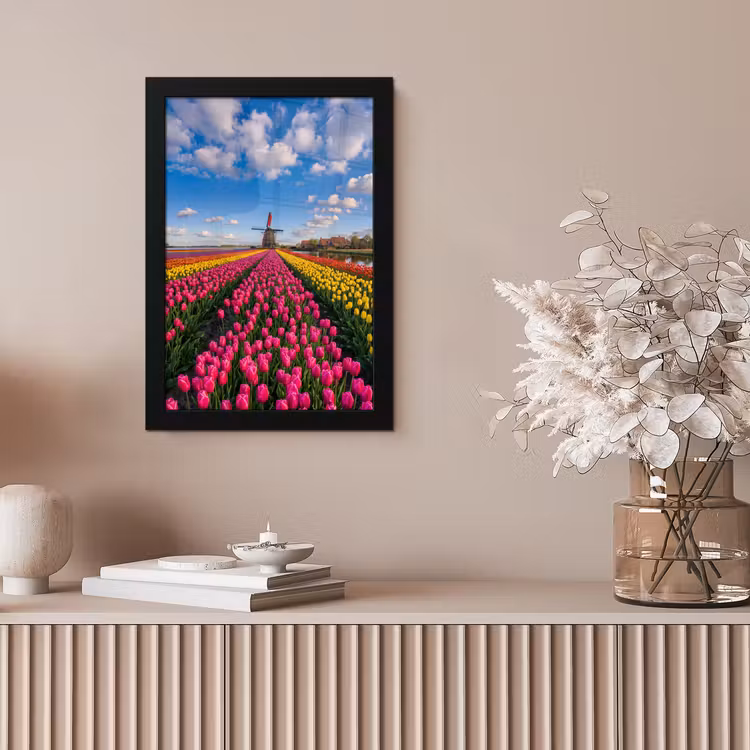Tulpen - Holland - Molen - Kleurrijk fotolijst zwart zonder passe partout klein -sfeer5