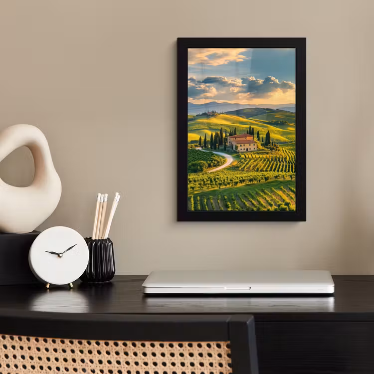 Toscane - Landschap - Wijngaarden fotolijst zwart zonder passe partout klein -sfeer1